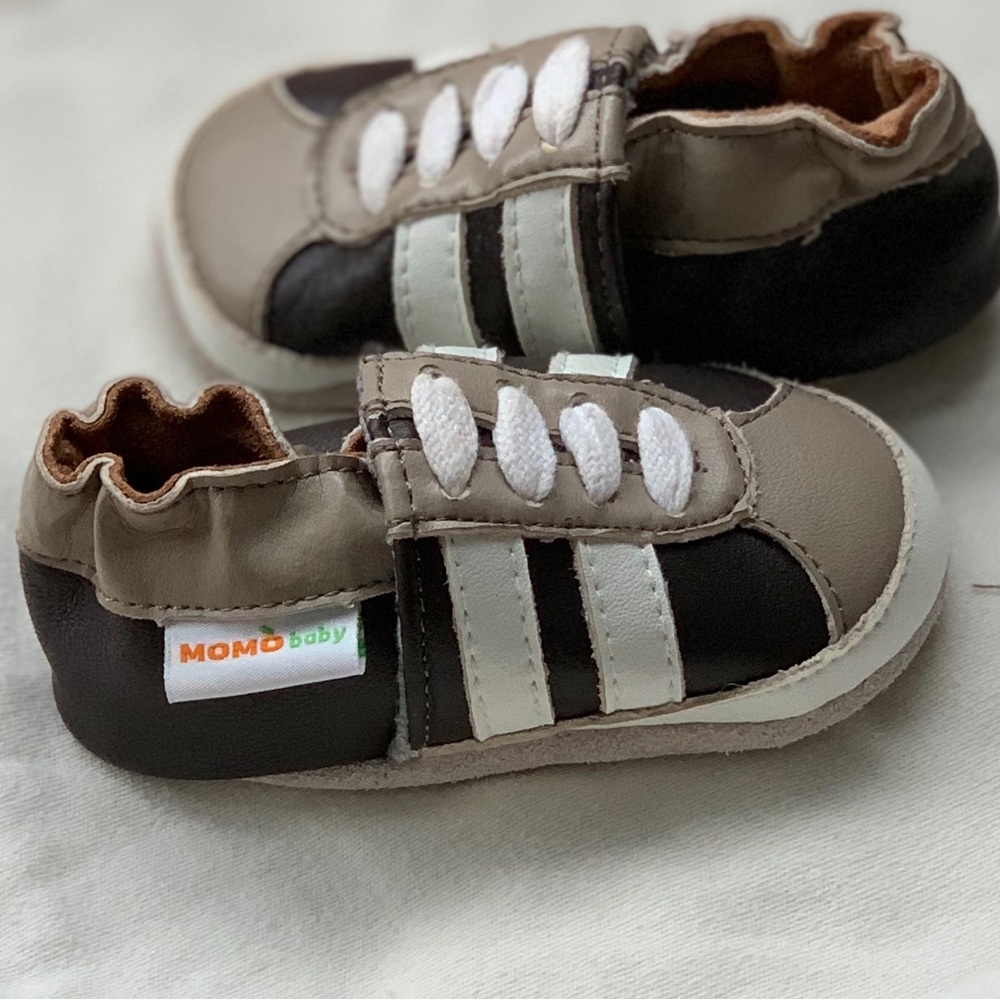 New! Momo Baby Boys Soft Sole Leather Crib Bootie Shoes - 3-6 mos